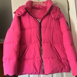 Vince Camuto Women Cozy Water Resistant Puffer Jacket Hooded Magenta Pink XL NWT